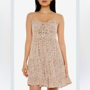 F21 No Comment Tan Blush Beige Ditsy Floral Strapless Mini Dress Size Medium